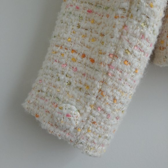 Simons short cropped wool blend tweed jacket ivory cream pink orange Sma… - Picture 7 of 15